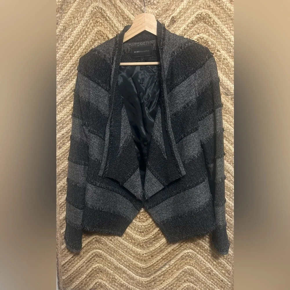 BCBGMAXAZRIA Women's Aubree Open Blazer Jacket/Coat,Fringe,Stripes,Size S,NWOT
